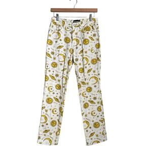 Horoscopez Dolls Kill Celestial Print Pants Sun Moon Stars White Yellow Size S